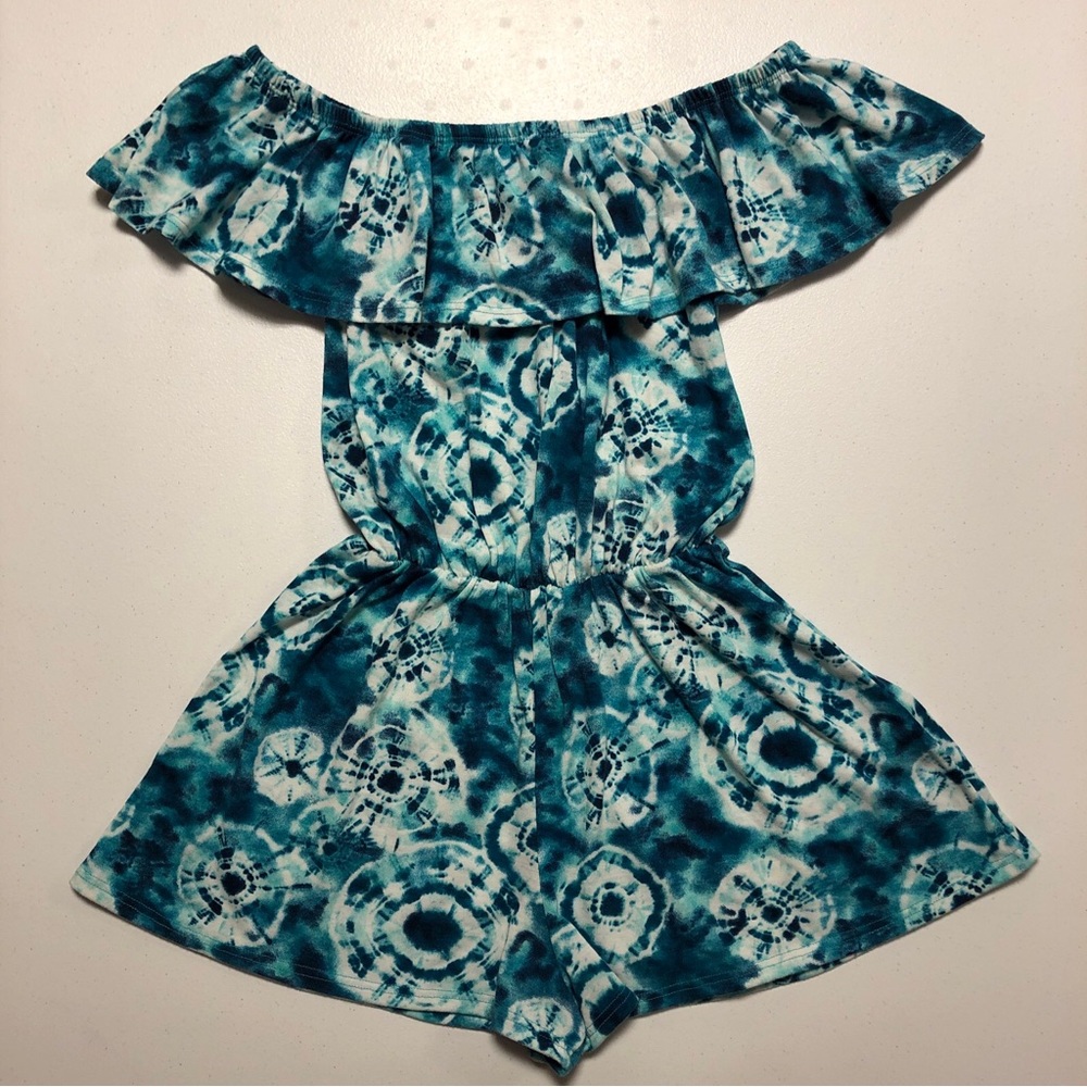 Joe Boxer Women’s Stretch Off The Shoulder Seaweed Green & Whites Romper size S